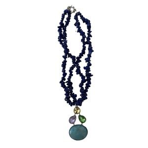 Novadab Blue Multi Strand Statement Necklace Silver Pendant